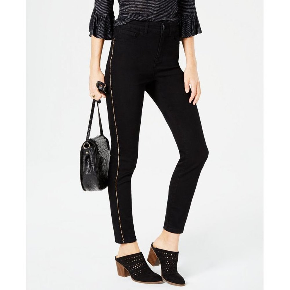 NWT Womens Petite Size 8 8P Style Co. Black Chain-Link High Waisted Skinny Jeans